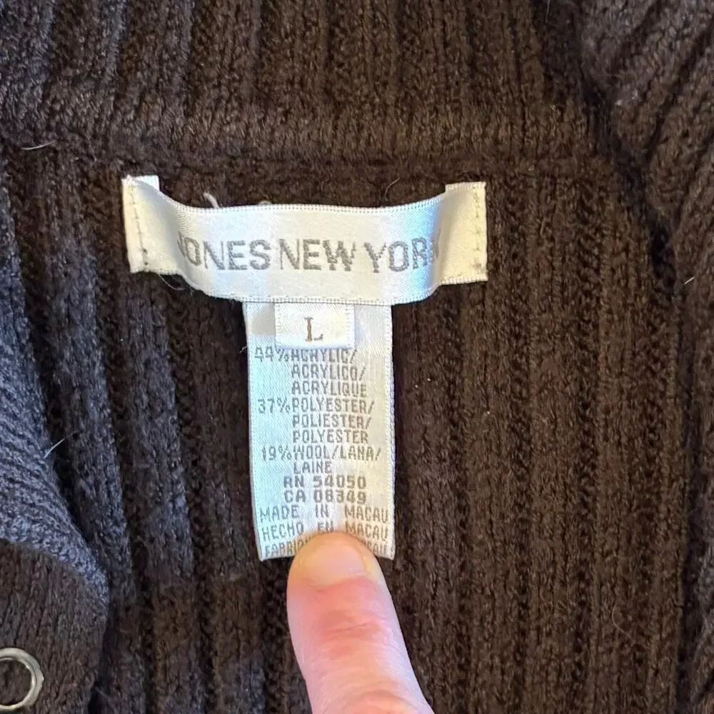 VTG Y2K Jones New York Heavy Long Cardigan Sweater Duster Brown Womens Large - Picture 2 of 7